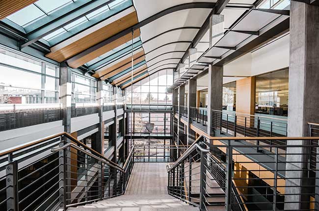 Kelley Engineering interior with skylights and tall windows