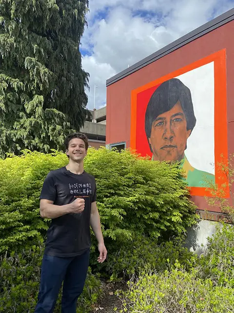 Lorenzo Curtis standing in front of the Centro Cultural César Chávez